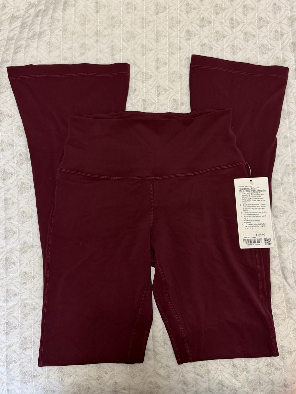 NWT Lululemon Align High-Rise Burgundy Mini Flare Leggings, Size 8